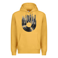 Mustard vinyl record cityscape Premium Hoodie - linhVisuals