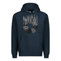 Navy vinyl record cityscape Premium Hoodie - linhVisuals