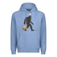 Colony Blue funny bigfoot easter design with easter basket and bigfoot t shirt Premium Hoodie - linhVisuals