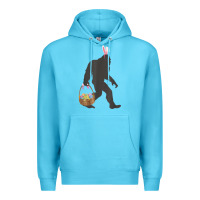 Ocean Blue funny bigfoot easter design with easter basket and bigfoot t shirt Premium Hoodie - linhVisuals