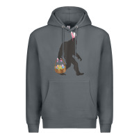Rock funny bigfoot easter design with easter basket and bigfoot t shirt Premium Hoodie - linhVisuals