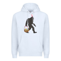 White funny bigfoot easter design with easter basket and bigfoot t shirt Premium Hoodie - linhVisuals