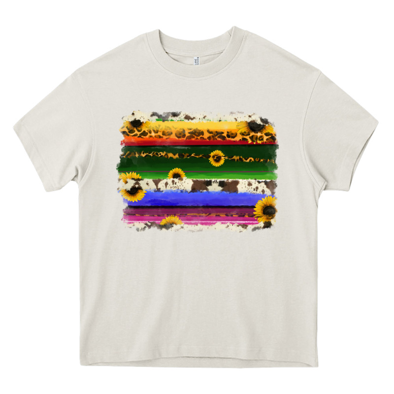 Serape Sunflowers Leopard Cowhide Background Heavy Core Tee by RanaPortraitStore | Teevron