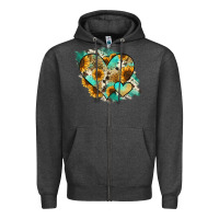 Charcoal Heather Leopard Sunflower Cowhide Glitter Heart Zipper Hoodie - RanaPortraitStore