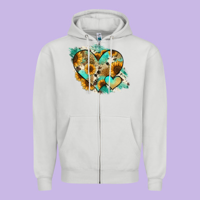 Leopard Sunflower Cowhide Glitter Heart Zipper Hoodie Designed By Ranaportraitstore