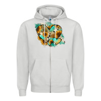 Dove Grey Leopard Sunflower Cowhide Glitter Heart Zipper Hoodie - RanaPortraitStore