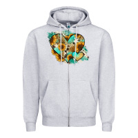 Heather Grey Leopard Sunflower Cowhide Glitter Heart Zipper Hoodie - RanaPortraitStore