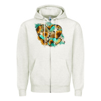 Oatmeal Heather Leopard Sunflower Cowhide Glitter Heart Zipper Hoodie - RanaPortraitStore