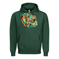 Sports Green Leopard Sunflower Cowhide Glitter Heart Zipper Hoodie - RanaPortraitStore