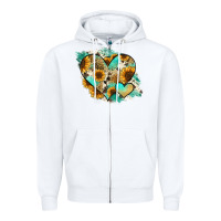 White Leopard Sunflower Cowhide Glitter Heart Zipper Hoodie - RanaPortraitStore