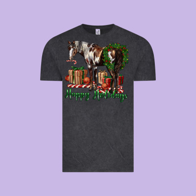 Happy Holidays Mustang Horse Vintage Tee Designed By Lillyallendesigns
