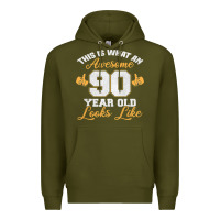 Army Green 90th birthday novelty gift awesome 90 year old t shirt Premium Hoodie - linhVisuals