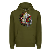 Army Green native american indian chief skull motorcycle headdress  t shirt Premium Hoodie - linhVisuals