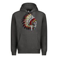 Charcoal Heather native american indian chief skull motorcycle headdress  t shirt Premium Hoodie - linhVisuals
