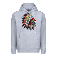 Heather Grey native american indian chief skull motorcycle headdress  t shirt Premium Hoodie - linhVisuals