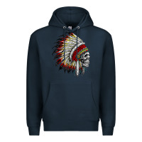 Navy native american indian chief skull motorcycle headdress  t shirt Premium Hoodie - linhVisuals