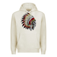 Oatmeal Heather native american indian chief skull motorcycle headdress  t shirt Premium Hoodie - linhVisuals