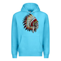 Ocean Blue native american indian chief skull motorcycle headdress  t shirt Premium Hoodie - linhVisuals