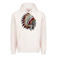 Pale Pink native american indian chief skull motorcycle headdress  t shirt Premium Hoodie - linhVisuals