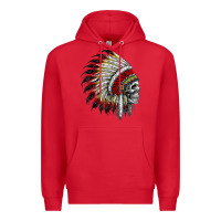 Red native american indian chief skull motorcycle headdress  t shirt Premium Hoodie - linhVisuals