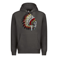 Smoke native american indian chief skull motorcycle headdress  t shirt Premium Hoodie - linhVisuals
