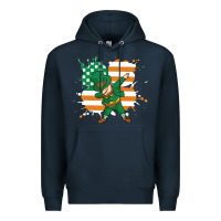 Navy dabbing leprechaun irish american flag Premium Hoodie - linhVisuals