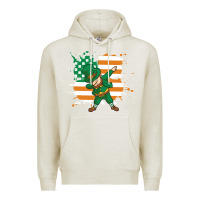 Oatmeal Heather dabbing leprechaun irish american flag Premium Hoodie - linhVisuals