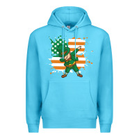 Ocean Blue dabbing leprechaun irish american flag Premium Hoodie - linhVisuals