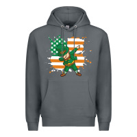Rock dabbing leprechaun irish american flag Premium Hoodie - linhVisuals