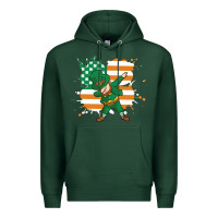 Sports Green dabbing leprechaun irish american flag Premium Hoodie - linhVisuals