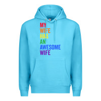 Ocean Blue my wife has an awesome wife funny lesbian wedding gift t shirt Premium Hoodie - linhVisuals