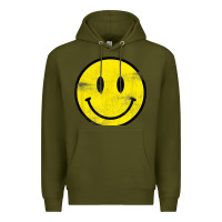 Army Green vintage retro happy smiley face 80's 90's aesthetic t shirt Premium Hoodie - linhVisuals