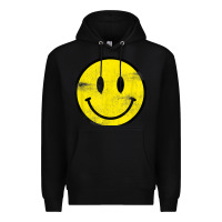 Black vintage retro happy smiley face 80's 90's aesthetic t shirt Premium Hoodie - linhVisuals