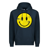 Navy vintage retro happy smiley face 80's 90's aesthetic t shirt Premium Hoodie - linhVisuals