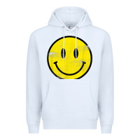 White vintage retro happy smiley face 80's 90's aesthetic t shirt Premium Hoodie - linhVisuals