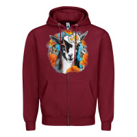 Burgundy Daisy Goat With Background Zipper Hoodie - RanaPortraitStore