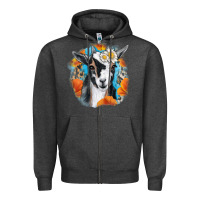 Charcoal Heather Daisy Goat With Background Zipper Hoodie - RanaPortraitStore