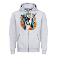 Heather Grey Daisy Goat With Background Zipper Hoodie - RanaPortraitStore
