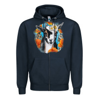 Navy Daisy Goat With Background Zipper Hoodie - RanaPortraitStore