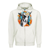 Oatmeal Heather Daisy Goat With Background Zipper Hoodie - RanaPortraitStore