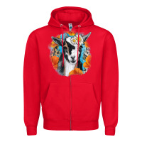 Red Daisy Goat With Background Zipper Hoodie - RanaPortraitStore
