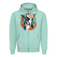 Seafoam Daisy Goat With Background Zipper Hoodie - RanaPortraitStore