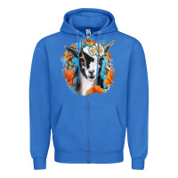True Royal Daisy Goat With Background Zipper Hoodie - RanaPortraitStore