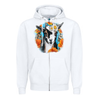 White Daisy Goat With Background Zipper Hoodie - RanaPortraitStore