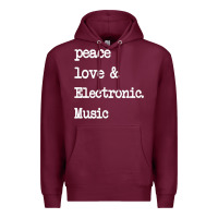 Burgundy peace love & electronic music  edm techno t shirt Premium Hoodie - linhVisuals