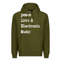 Army Green peace love & electronic music  edm techno t shirt Premium Hoodie - linhVisuals