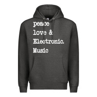 Charcoal Heather peace love & electronic music  edm techno t shirt Premium Hoodie - linhVisuals