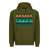 Army Green turquoise horse and bullskull aztec  pattern Premium Hoodie - BarkalooDesign