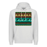Dove Grey turquoise horse and bullskull aztec  pattern Premium Hoodie - BarkalooDesign