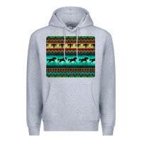 Heather Grey turquoise horse and bullskull aztec  pattern Premium Hoodie - BarkalooDesign